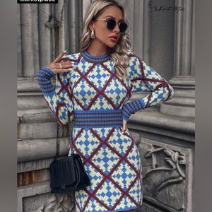 Knit mix long-sleeve dress